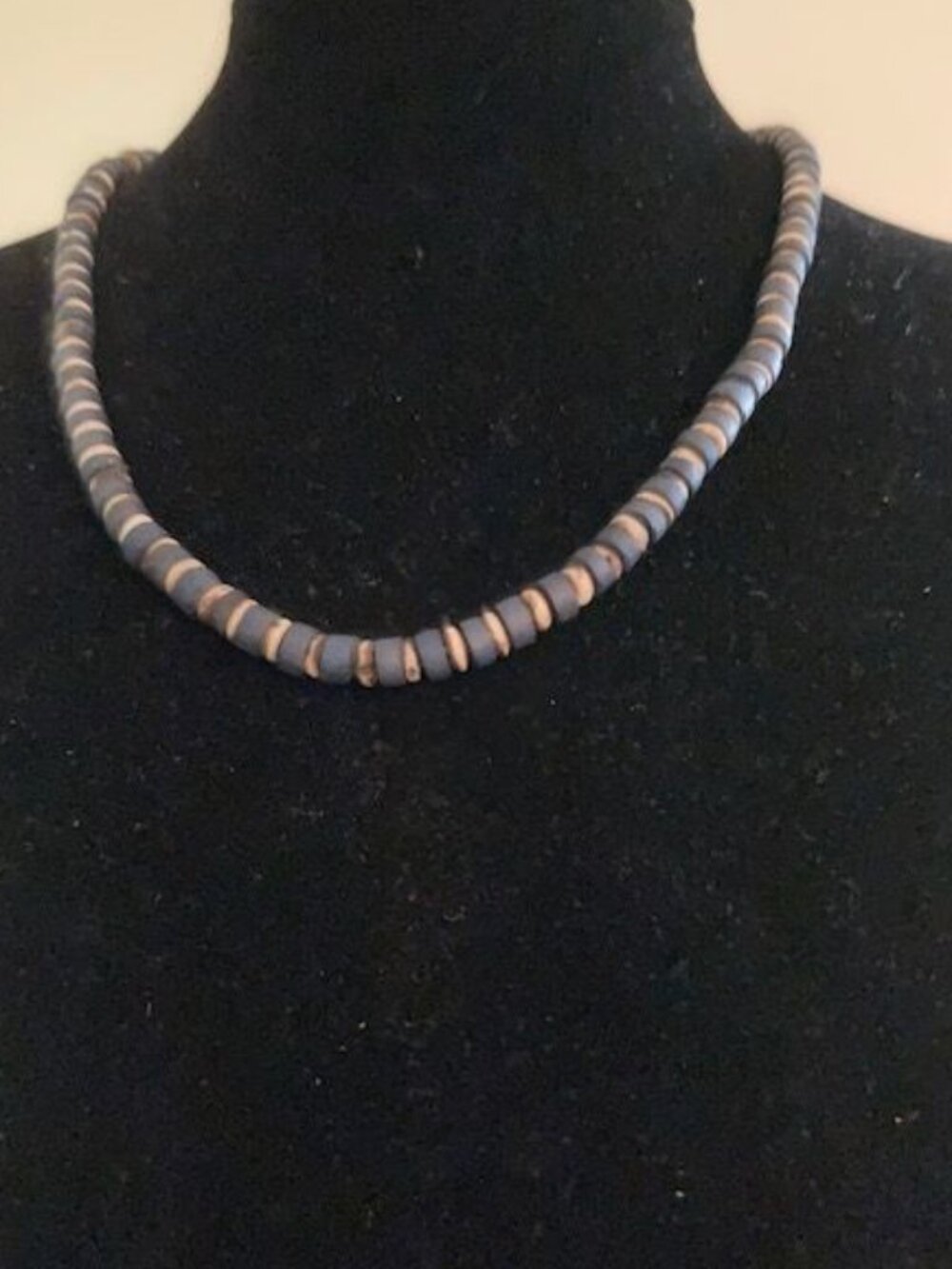 Navy Blue and Tan Wooden Beaded Necklace
